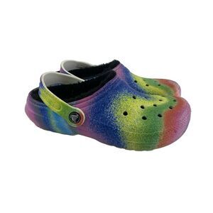 Crocs Faux Fur Lined Clog Spray Multicolored Tie Dye 208081 Slip On Kid Junior 3